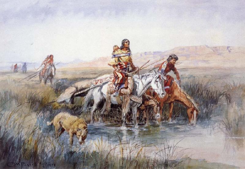 Charles M Russell Indian Women Moving Camp oil painting picture